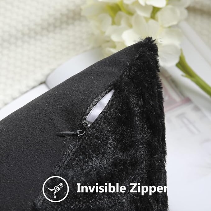 decorUhome Throw Pillow Covers 12x20 Inch Set of 2, Soft Plush Faux Wool Black - Image 3