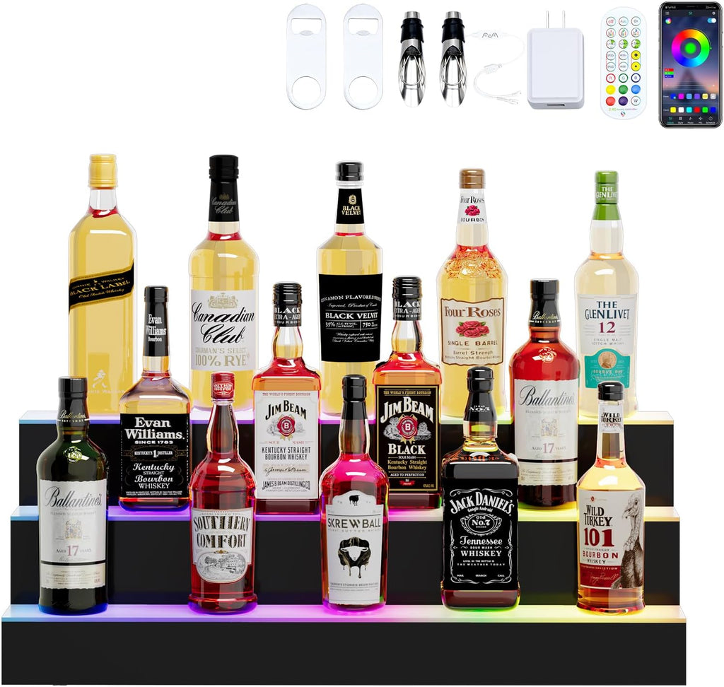 Dethan 2 Tier 15 Inch Liquor Bottle Display Shelf with App & Remote Control