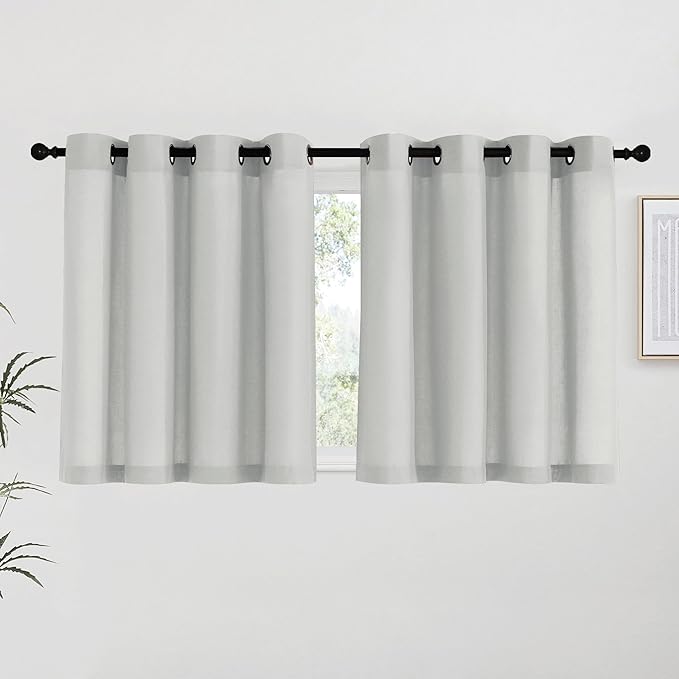 NICETOWN Gray Linen Kitchen Curtains 36 inch Length, Decorative Thick Flax by NICETOWN