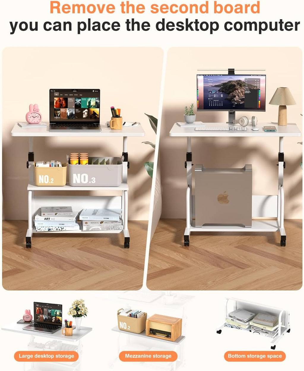 QZMDSM Portable Rolling Desk on Wheels