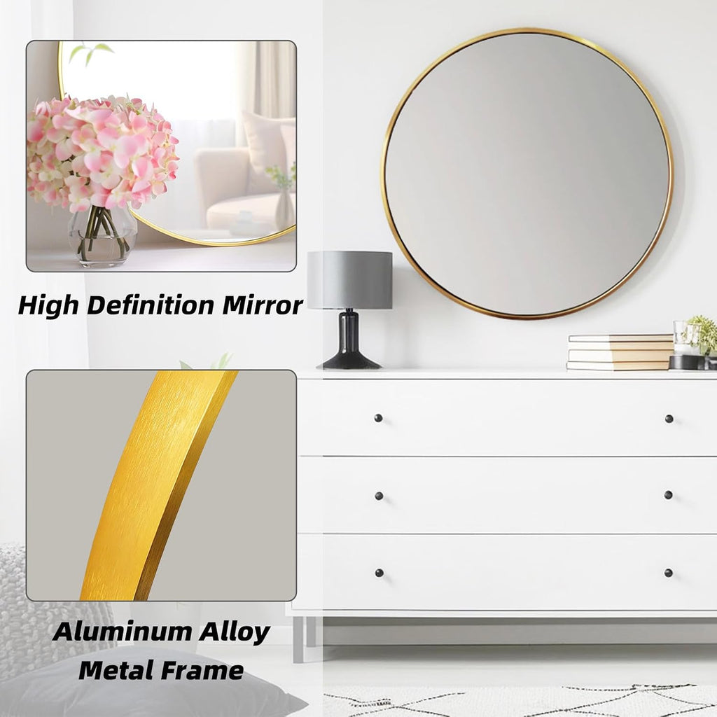 Round Bathroom Mirror, Circle Mirror, Gold, 30" L x 30" W, 1 Pack