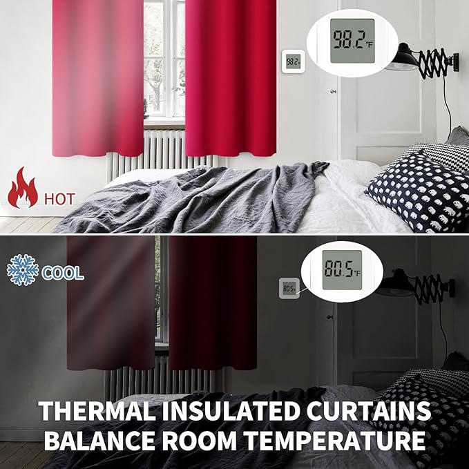 BGment Red Blackout Curtains 72 Inch Length 2 Panels Set, Grommet Thermal - Image 4
