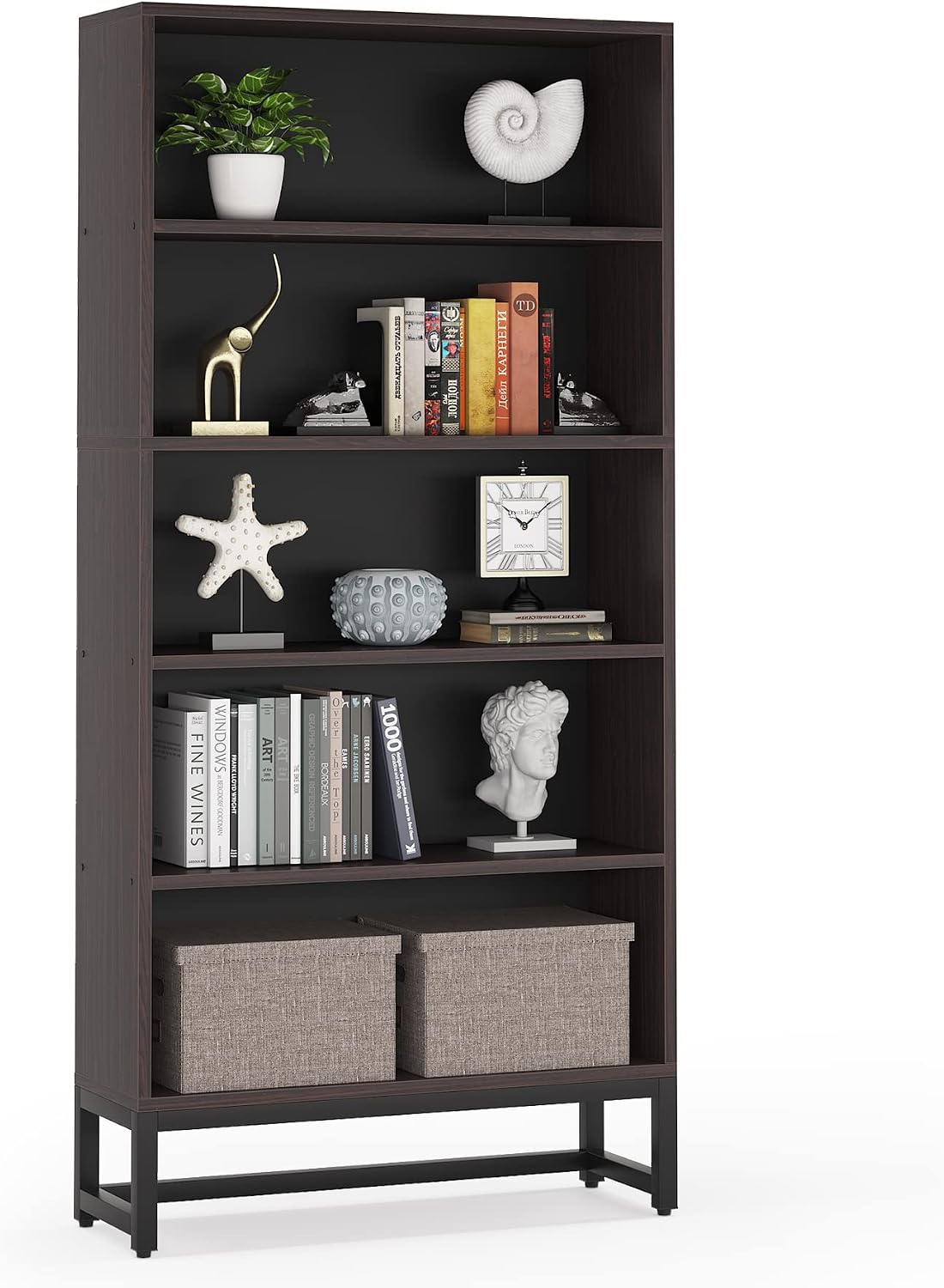 Tribesigns Tall Bookcase and Bookshelf, 70.8” Large Bookcases Organizer with 5-Tier Storage Shelves, Heavy Duty Free-Standing Library Bookshelf Shelving Unit for Living Room, Bedroom (Dark Walnut)