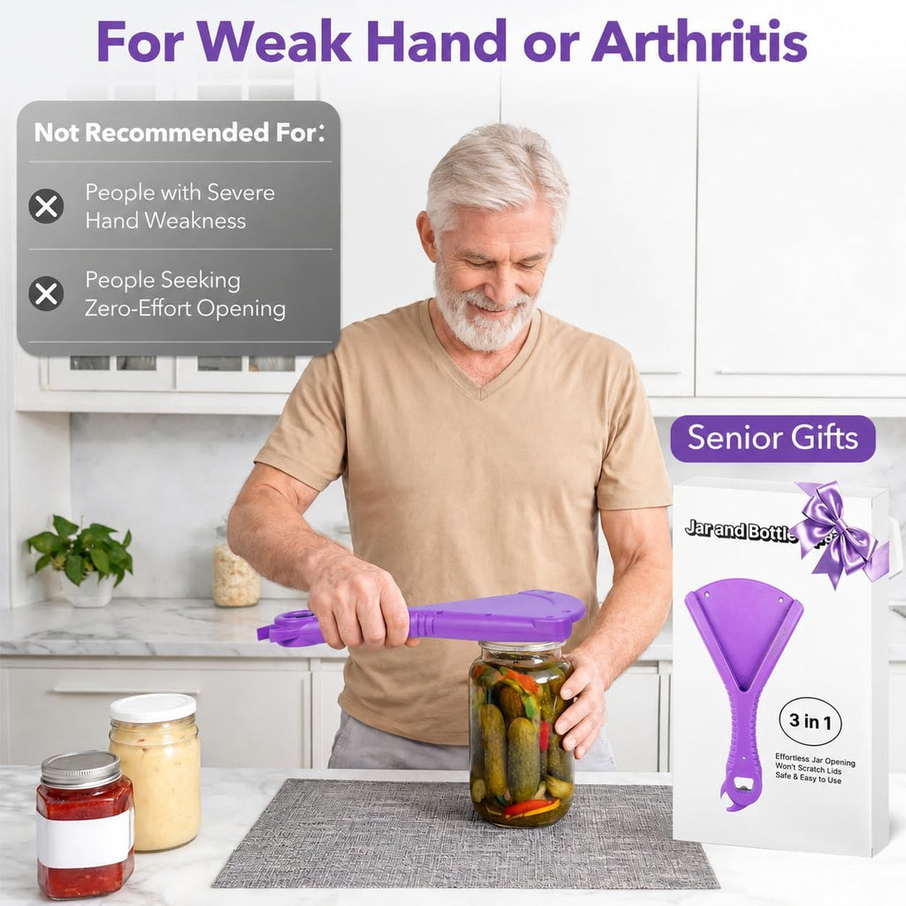 Jar Bottle Opener, Seniors Week Hand, Secure Grip Wide Size Lid,Long Handle