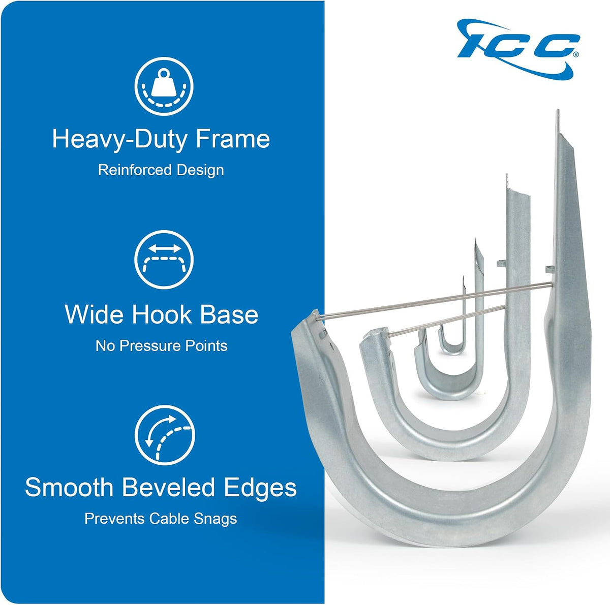 ICC 3/4-Inch Wall Mount J Hook Cable Management, Without Clip, 25-Pack