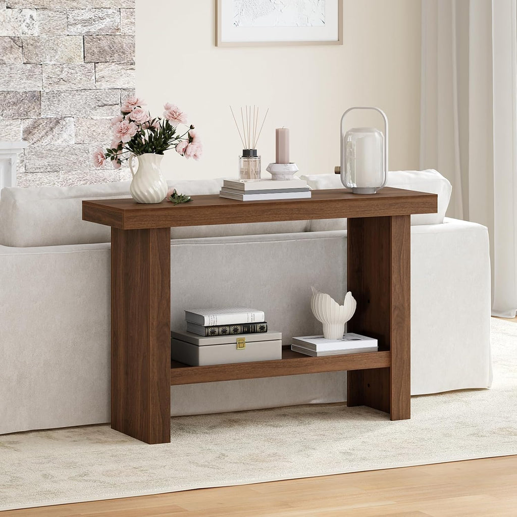 MAHANCRIS Modern Console Table, 39.4" Rectangular Entryway Table, Walnut