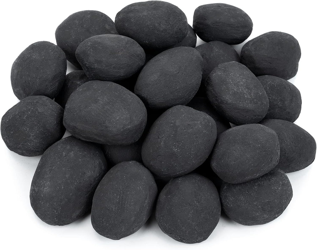 Stanbroil 24pcs Lightweight Ceramic Fiber Pebble Stones for Fire Pit, Black