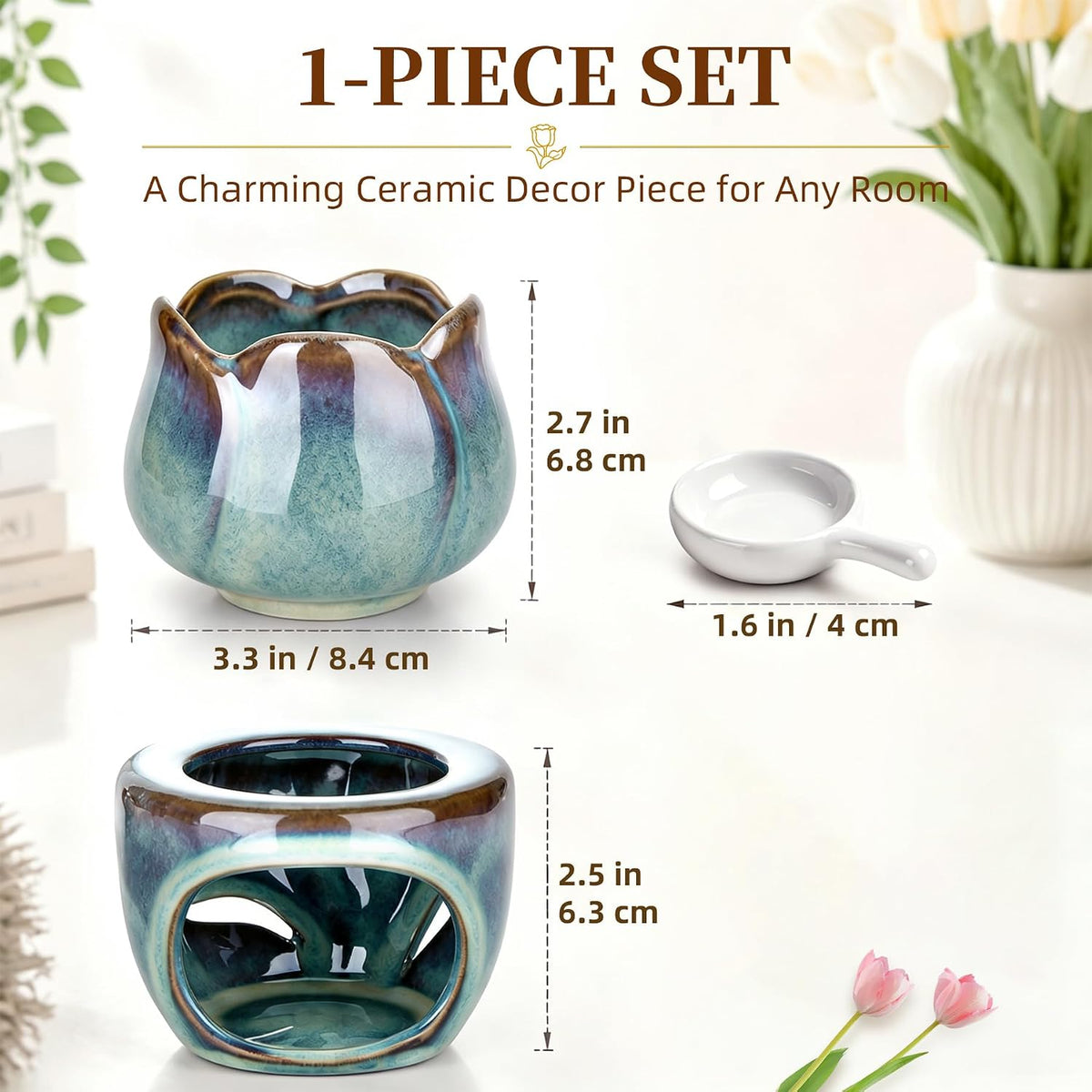 ComSaf Oil Burner Wax Melt Warmer 6 oz, Ceramic Candle Diffuser, Retro Gift