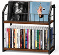 CD Storage Rack, 2 Tier CD holder with Display Shelf, Holds 60 Cases-Walnut