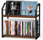 CD Storage Rack, 2 Tier CD holder with Display Shelf, Holds 60 Cases-Walnut