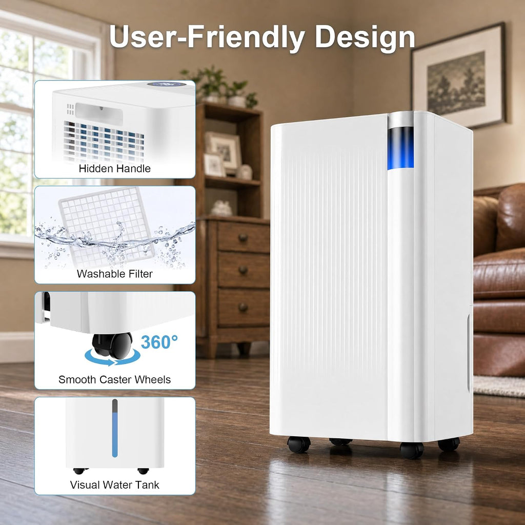 Uthfy 38 Pints Energy Star Most Efficient 2025 Dehumidifier for Basement with Drain Hose, 3000 Sq. Ft Dehumidifiers for Home, Bedroom, Bathroom, Garage, 3 Modes, 24H Timer, Smart Humidity Control