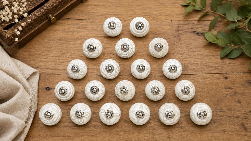 JGARTS 20 Knobs Cream White Hand Painted Ceramic Knobs Cabinet Drawer Pull