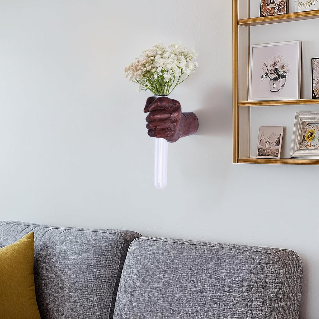 Wall Sculptures, Hand Vases Home Decor, Wall Mount Art Sculpture, Unique Wall Art Statue, Funky Flower Vase Decorations, Modern Eclectic Hanging Decor,Glass Test Tube Vase