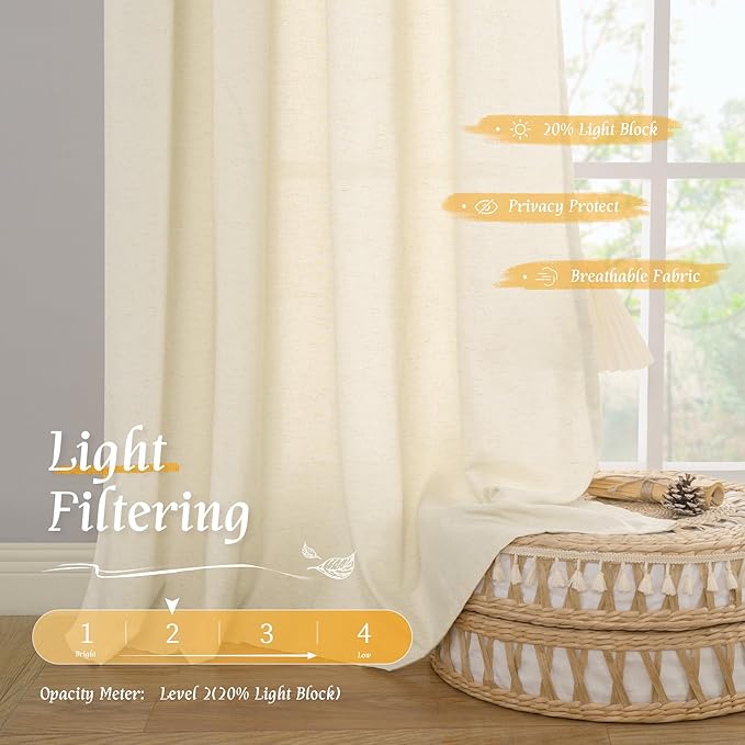 LAMIT Natural Light Beige Linen Curtains 84 inch Long 2 Panels, Soft Thick - Image 4