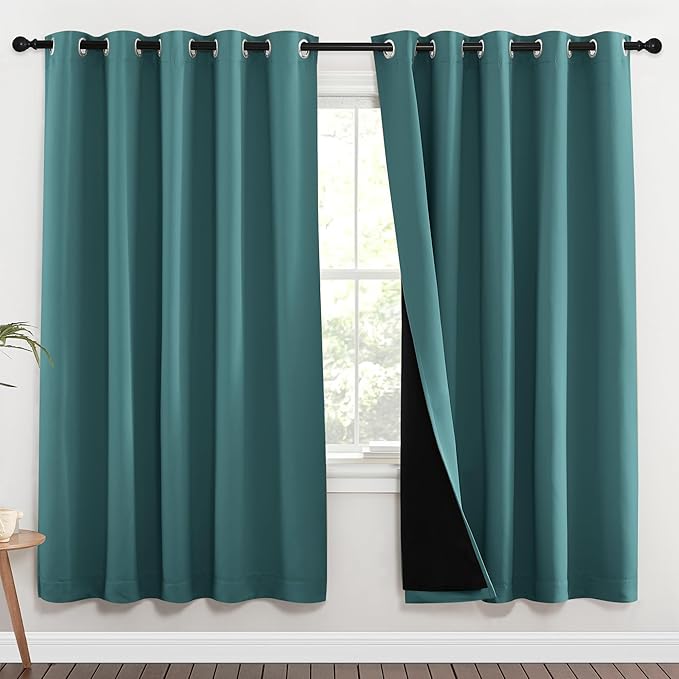 NICETOWN Full Shade Curtain Panels, 70 x 72 inch, Sea Teal, Pair of Energy by NICETOWN