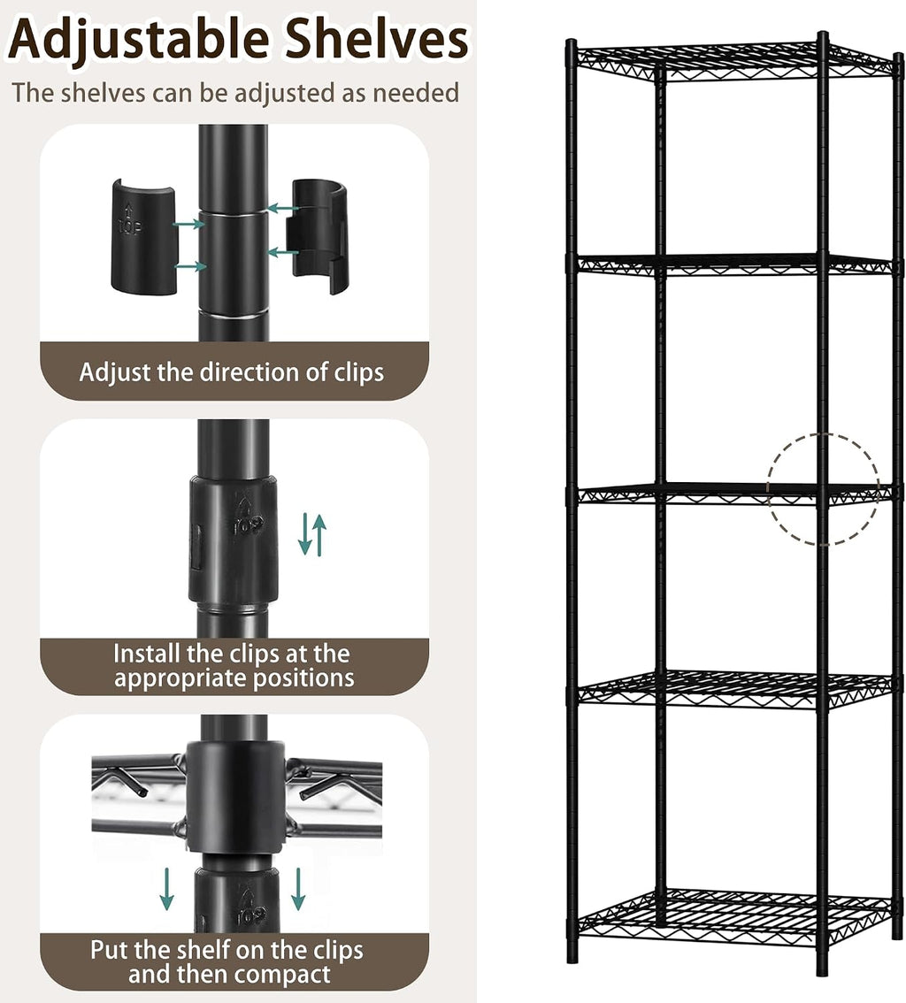 Wire Storage Standing Shelf Rack Tower, Corner Metal Shelving Unit with Adjustable Shelves, Space-Saving Organizer for Garage, Kitchen, Bathroom, 18 * 18 Inch