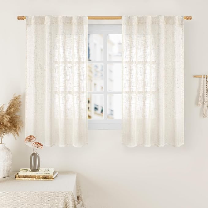 LAMIT 54 Inch Semi Sheer Window Linen Curtains, Light Filtering Panels Back Tab by LAMIT