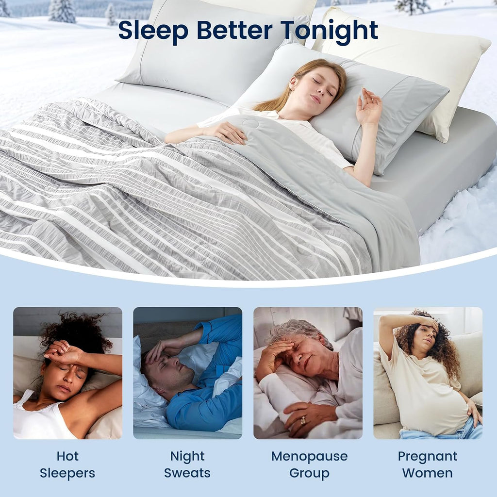 Cozy Bliss Cationic Dyed Seersucker Cooling Comforter King Size, Lightweight Airflow Silky Cooling Bedding with Q-Max>0.45 for Bedroom, Home Decor, Hot Sleepers & Night Sweats, Grey 106"×90"