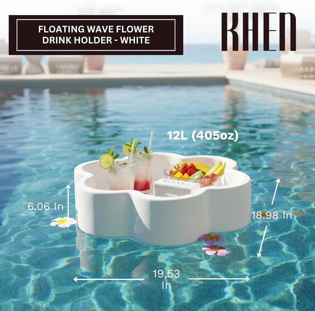 Floating Flower Tray, Single Piece, Lightweight Serving Holder for Drinks Snacks Small Items, Ideal for Summer Relaxation Outdoor Poolside Lounging Beach Parties and Gift Giving - 19.5" 12L White