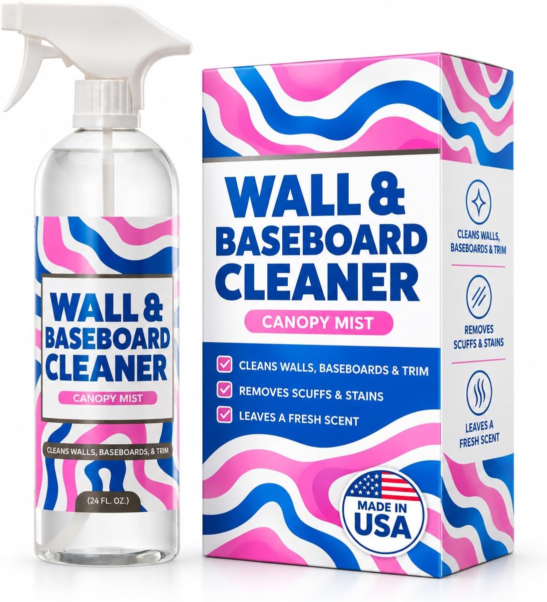 812 Wall & Baseboard Cleaner Spray – Safely Cleans Painted Walls, Baseboards, Ceiling Fans, Doors & More | Family & Pet Friendly | Made in America | 24oz.