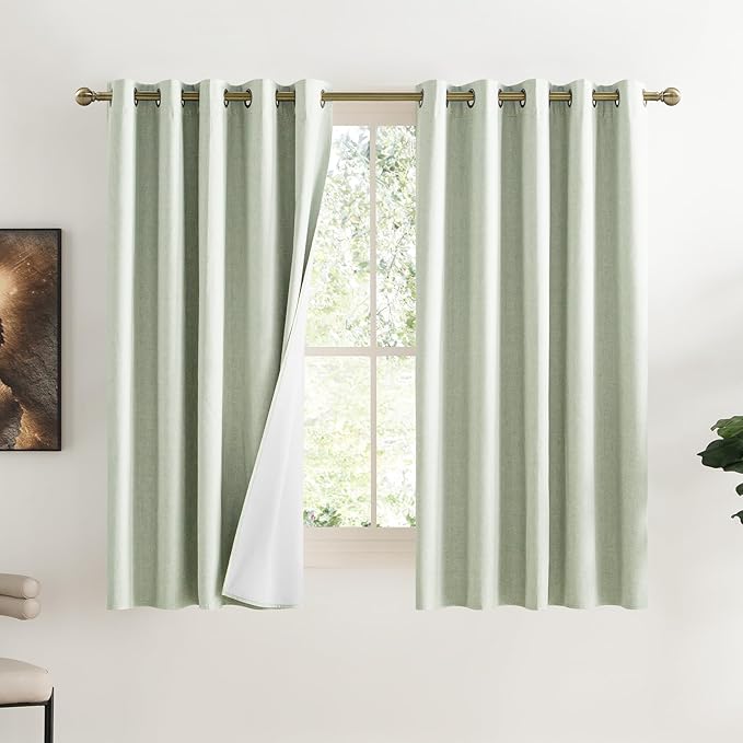 NICETOWN Sage Green Kitchen Linen Completely Shaded Draperies, 2 Pieces by NICETOWN