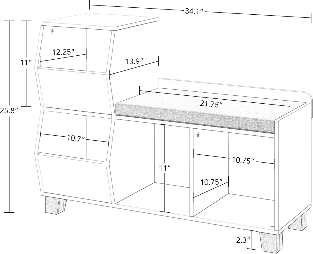 RiverRidge Kids Catch-All Cubby Storage Bench with Cushion, White