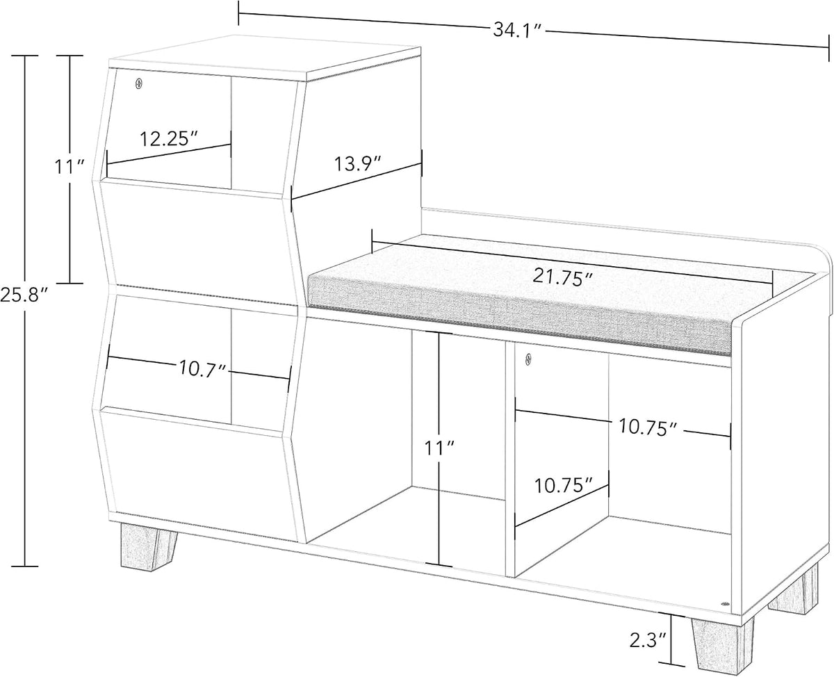 RiverRidge Kids Catch-All Cubby Storage Bench with Cushion, White