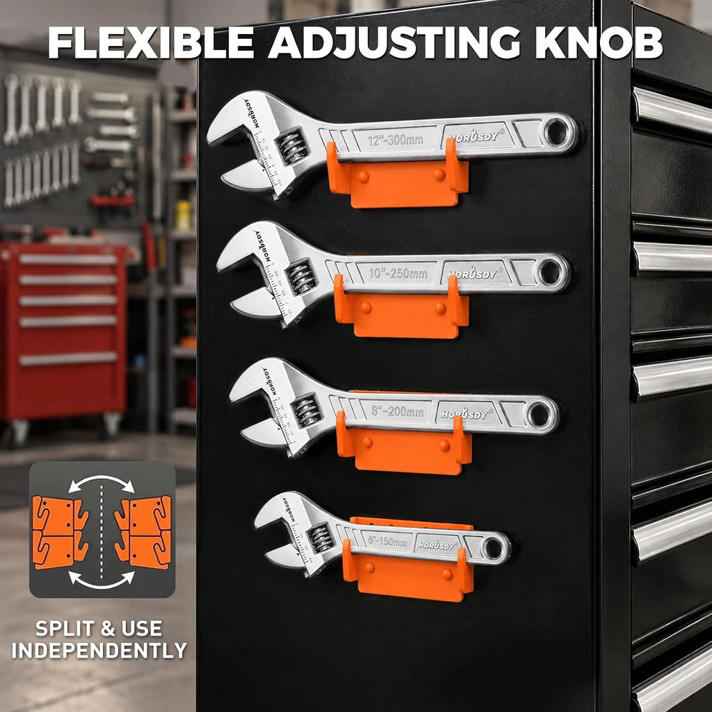 4-Piece Adjustable Wrench Set With 4 Magnetic Wrench Organizer Racks, 6" 8" 10" 12" Wide Jaw Metric & SAE Scales crescent wrench set, CR-V Steel for Home Repair, DIY & Auto Repair