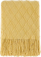 BOURINA Mustard Throw Blanket 60x80 Inches Throw Textured Solid Soft Sofa Throw by BOURINA