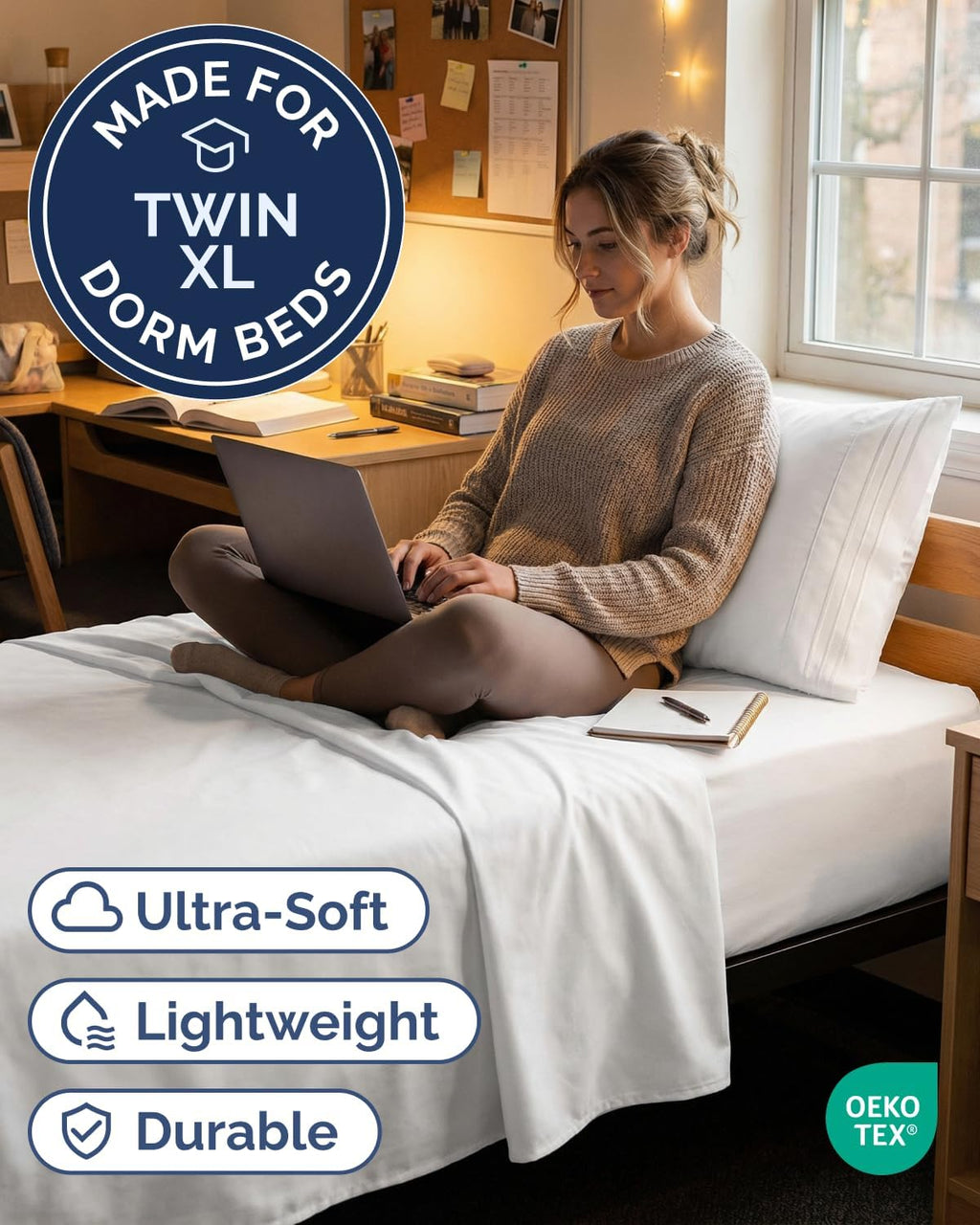 Twin XL Size 3 Piece Sheet Set - Comfy Breathable & Cooling Sheets - White