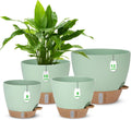 Self Watering Planter for Indoor Plants, 12" 10" 9" 8" Plastic Large Flower Pot Set with Water Level Indicator Deep Reservoir Saucer, Big House Bottom Watering Plant Pots with Drainage Hole - Green