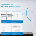 Airlonv LED Desk Lamp, Double Swing Arm Wide Lighting Area Desk Lamps for Home Office with Stepless Dimming, Eye-Caring Architect Desk Light with Clamp for Reading, Study, Workbench, Drafting(White)