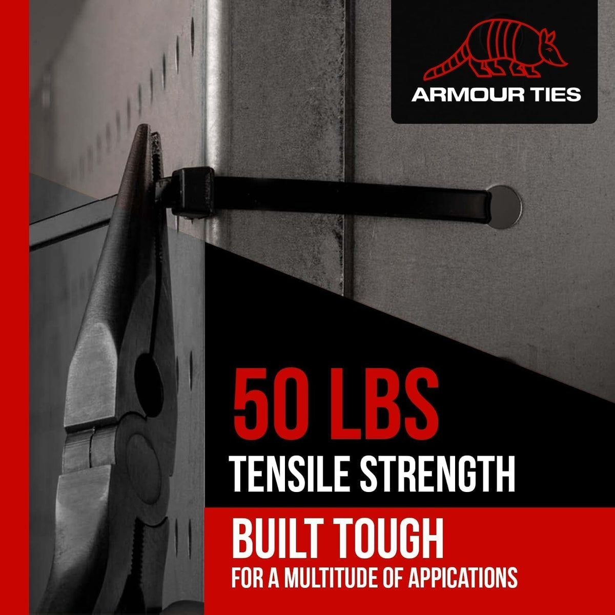 7.5 Inch Black Zip Ties, 50 lb Tensile Strength, 1000-Pack