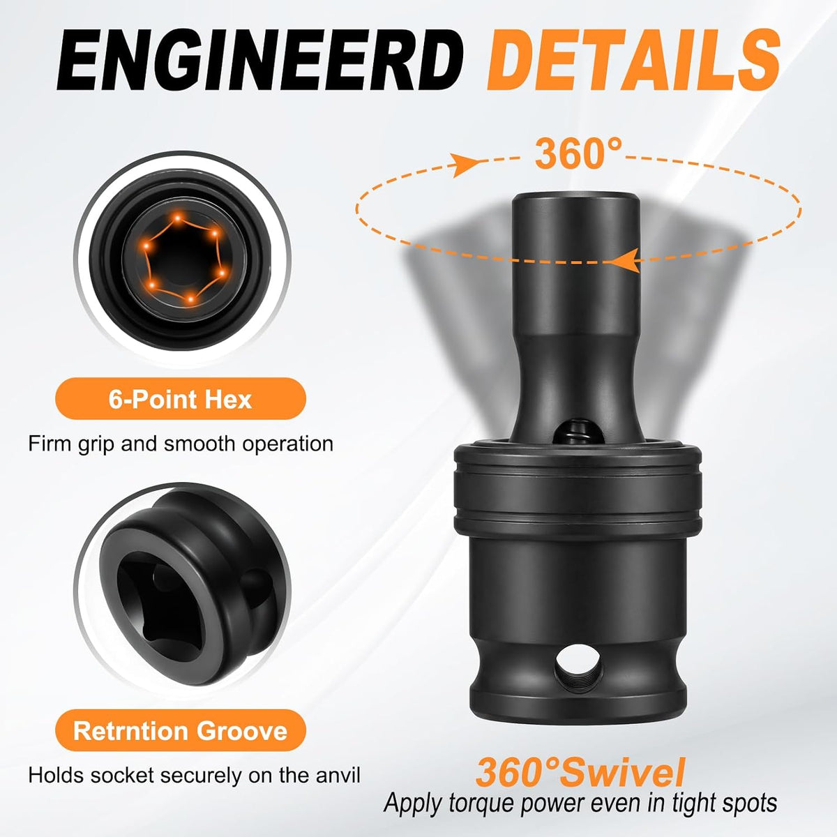 3/8" Drive Impact Swivel Socket 17mm Universal Joint Socket