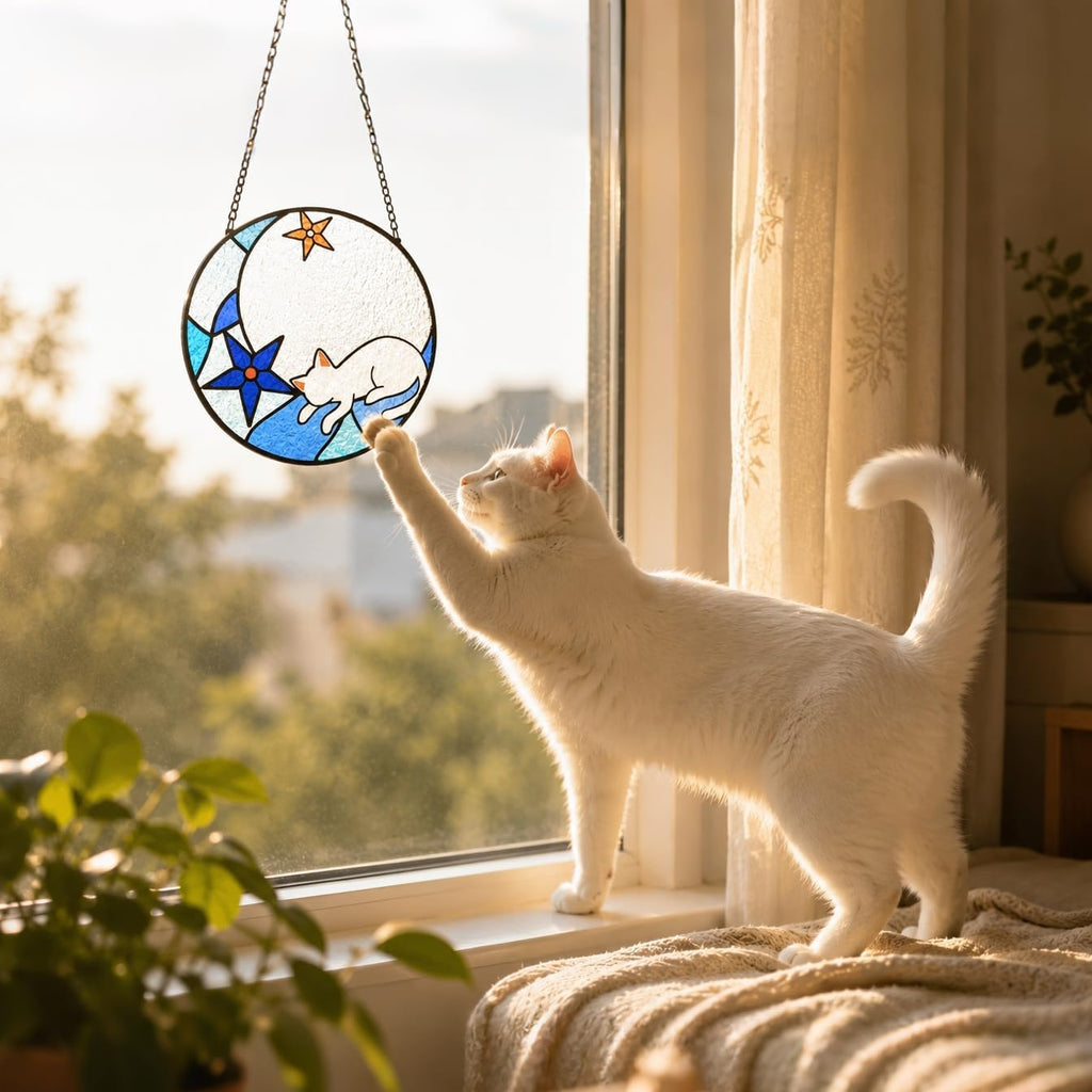 Cat Suncatcher, Stained Glass Window Hanging, Cat Gifts for Cat Lovers