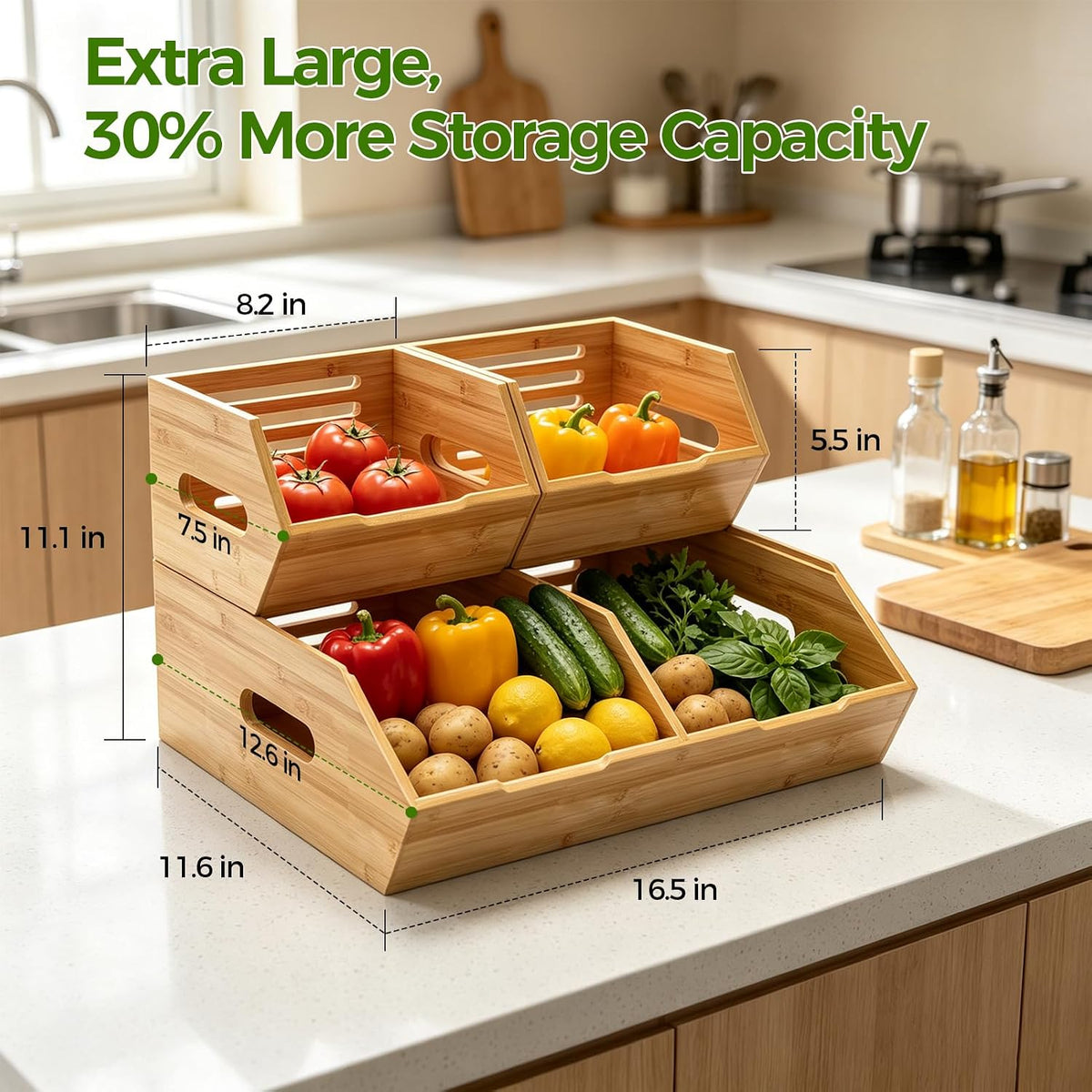 Extra Large Bamboo Pantry Storage Bins-Potato and Onion Food Storage Bin