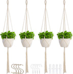 4 Pack Macrame Plant Hangers Indoor Set Large Crochet Hanging Holder, White