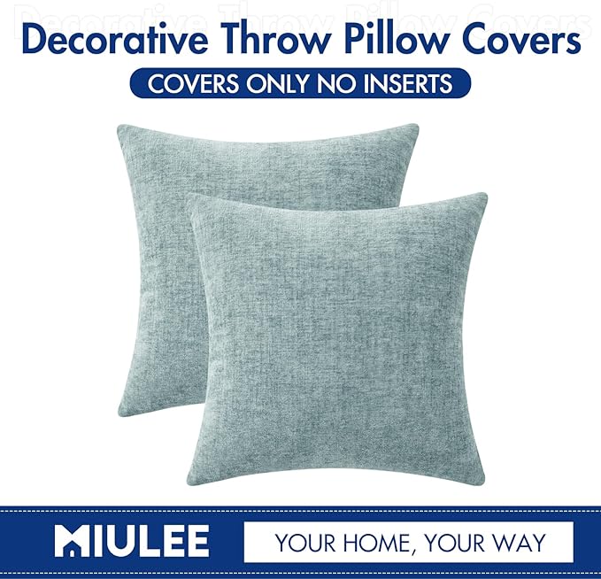 MIULEE Pack of 2 Light Blue Throw Pillow Covers 24x24 Inch Soft Chenille Pillow - Image 6