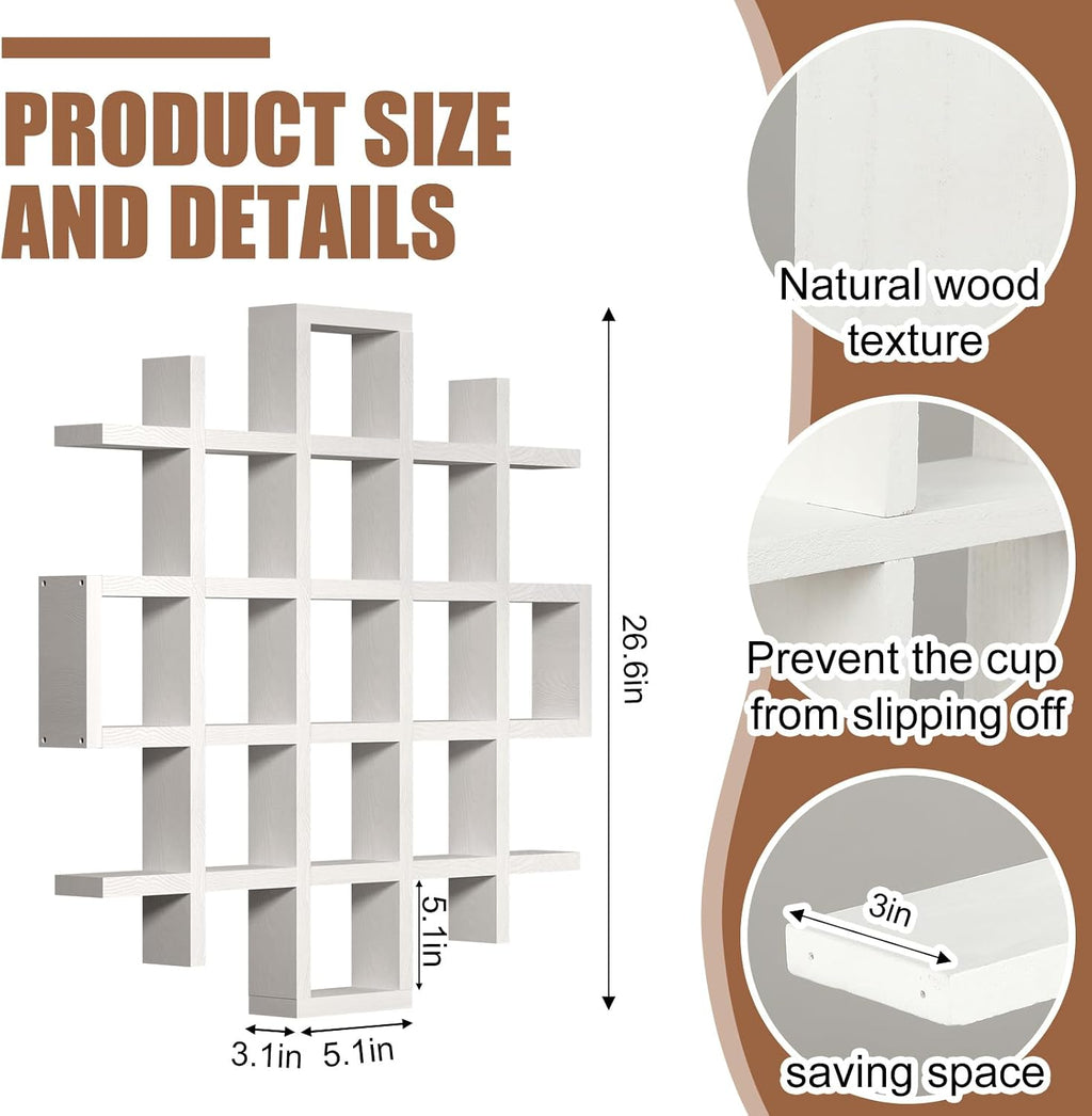 Suzile Mug Display Shelf Wall Mounted,Grid Size 5.1x5.1x3in,White