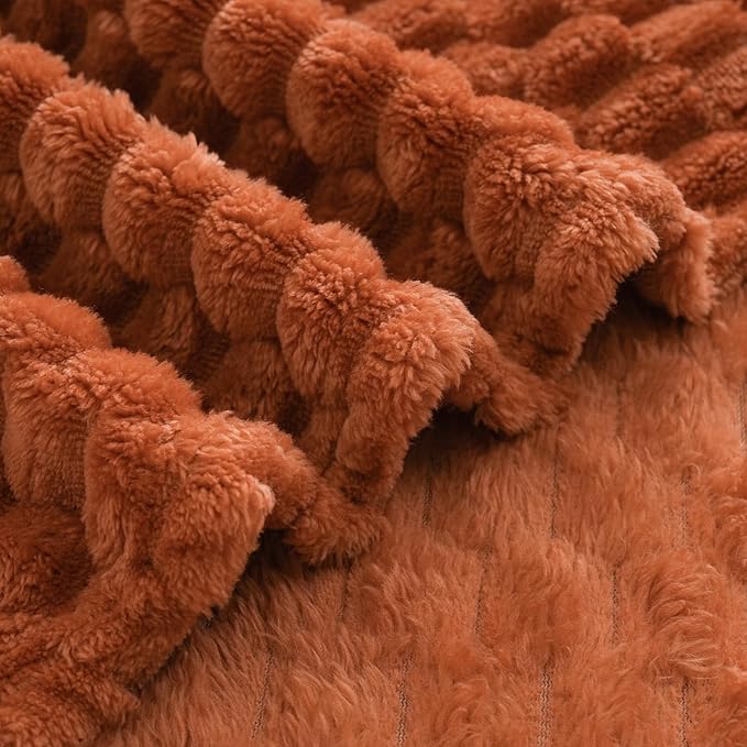 Puncuntex Burnt Orange Throw Blanket 90"×90" inches Fuzzy 3D Jacquard - Image 6