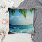 Tropical Palm Tree Green Throw Pillow Covers 18x18 Set of 2,Carribean Coastaline Beach Ocean Waves Decorative Pillow Covers for Sofa Couch Living Room Soft Home Decor,Outdoor Cushion Cases