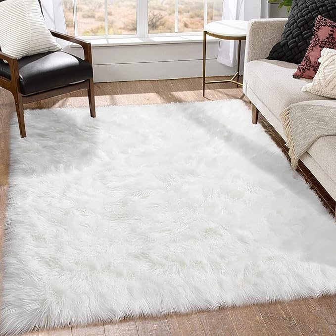 Goolela White Area Rug 6x9 Fluffy Fuzzy Furry Sheepskin Rug - Image 2