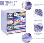 Desk Storage Organizer with 9 Drawers, 4 Tiers Stackable Desktop Craft Storage Drawers, Clear Storage Box Caddy for Stationary Makeup Jewelry Office Craft Supplies (Purple)