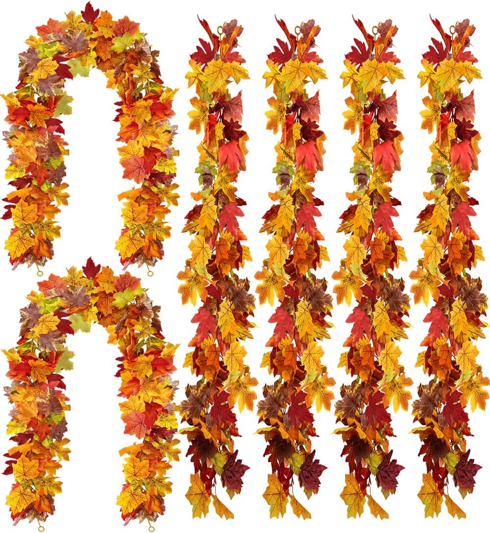 WOHOHOHO 6 Pack Fall Garland Maple Leaf Decorations, 5.9 Ft 72 Leaves Each