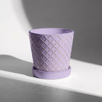 Ceramic Plant Pots, 5 Inch Planters with Drainage Holes and Ceramic Tray, Relief Design Flower Planter, Desktop Office Windowsill Decoration Gift Set of 4 - Lavender
