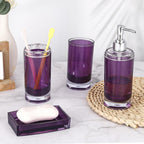 Bathroom Accessories Set,Soap Dispenser,Soap Dish,Toothbrush Holder, Tumbler,Toilet Brush and Holder, Acrylic Bathroom Accessories Set Complete, Modern Bathroom Décor, Gift for Home (Dark Purple)