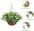 White Artificial Flowers for Hanging Baskets Outdoor, Faux Plant Decor