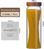 3 Pack Glass Pasta Storage Containers with Screw Wood Lid 70oz + 132 Labels
