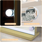 Moonee Vanity Mirror with Lights, Gold Hollywood Lighted Makeup Mirror with 15 Dimmable Bulbs and 10X Magnification, 3 Colors Modes, Aluminum Metal Frame, Light Up Mirror for Tabletop/Wall（23" x 18"）