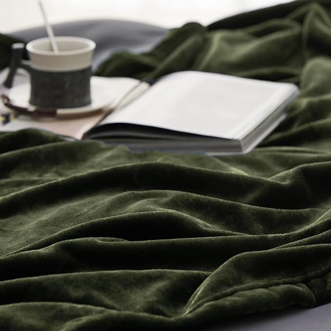 Bedsure GentleSoft Fleece Throw Blanket Olive Green - Image 4